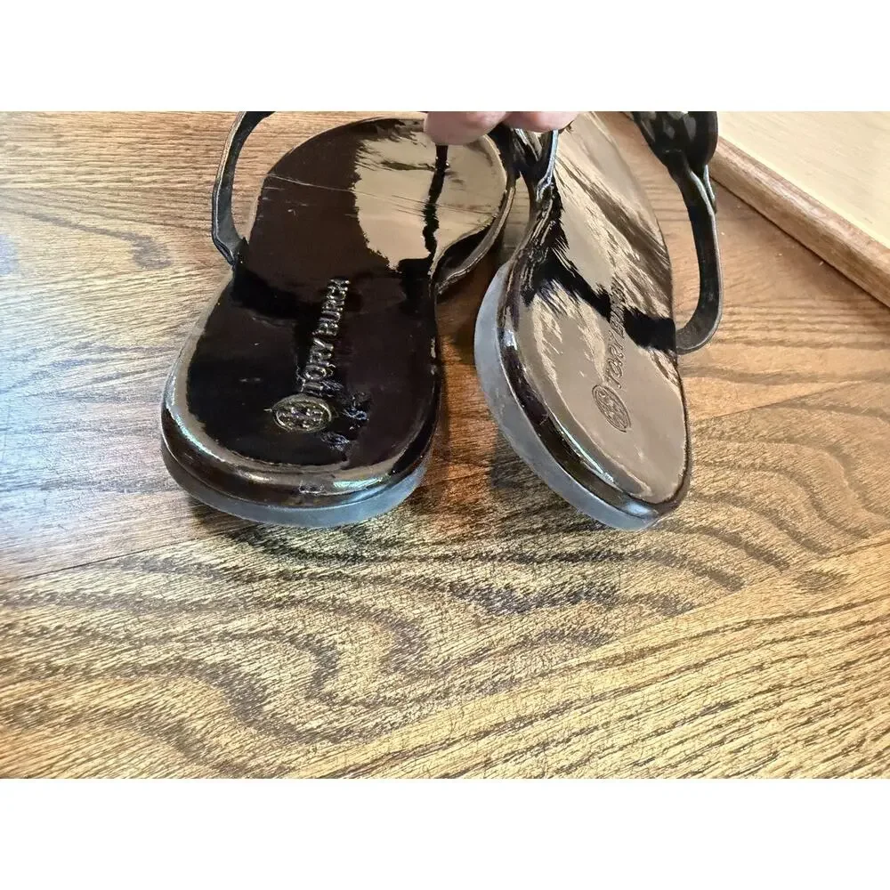 Tory Burch Miller Thong Sandal Women's Sz 9.5 Black patent Leather